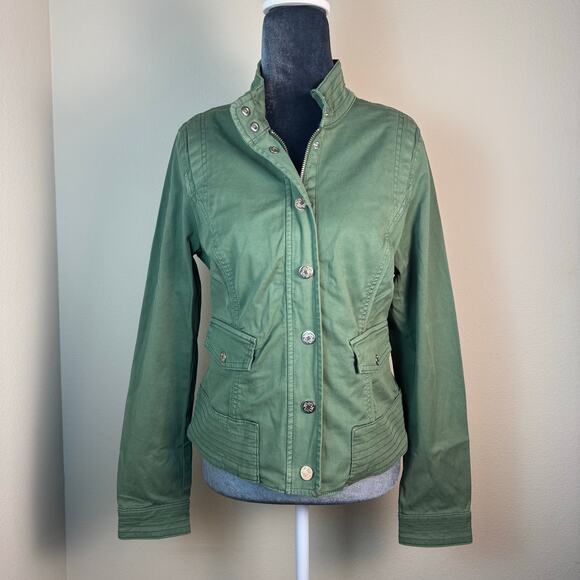White House Black Market WHBM Pret Lace-Up Back Casual Jacket Sage Green Size 6 - Picture 3 of 8